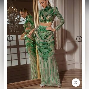 Mew Mews Cynthia Green Beaded Skirt Set L NWT